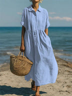 Women's Cotton Shirt Dress with Button-Through Front and Defined Waist 2