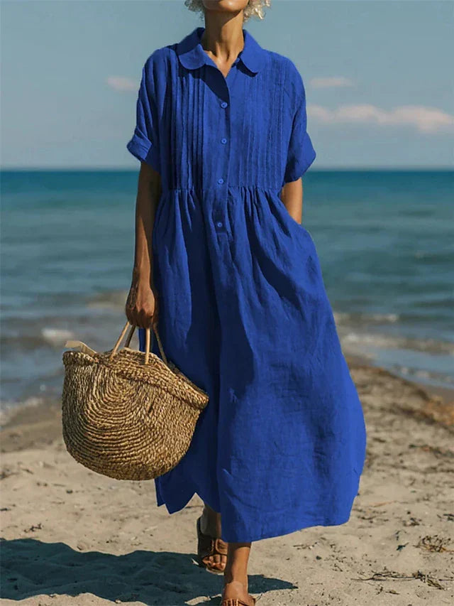 Women's Cotton Shirt Dress with Button-Through Front and Defined Waist 3