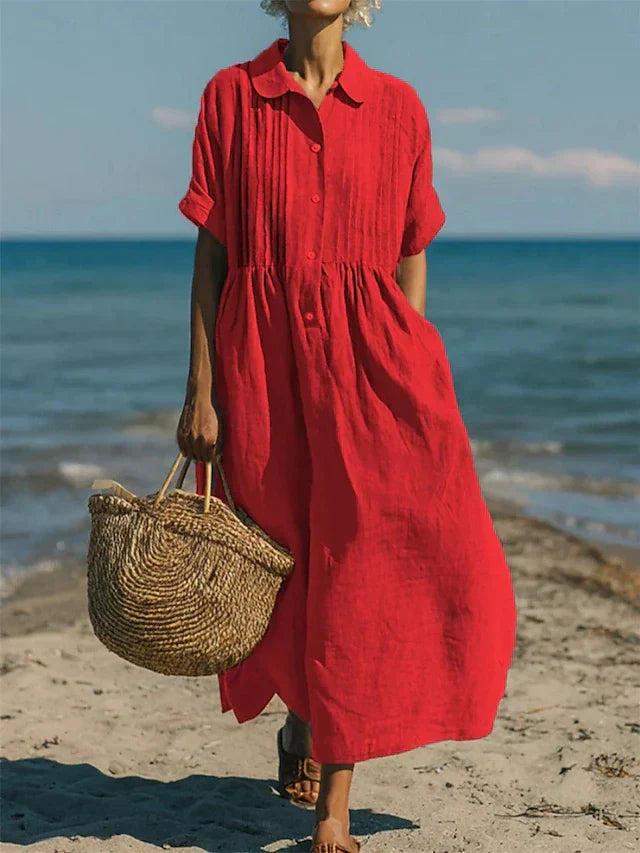Women's Cotton Shirt Dress with Button-Through Front and Defined Waist 5