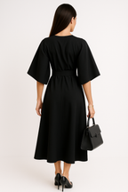 Women's Crew Neck Midi Dress with Kimono Sleeves and Cinched Waist 2