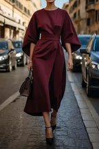 Women's Crew Neck Midi Dress with Kimono Sleeves and Cinched Waist 6