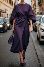 Women's Crew Neck Midi Dress with Kimono Sleeves and Cinched Waist 7