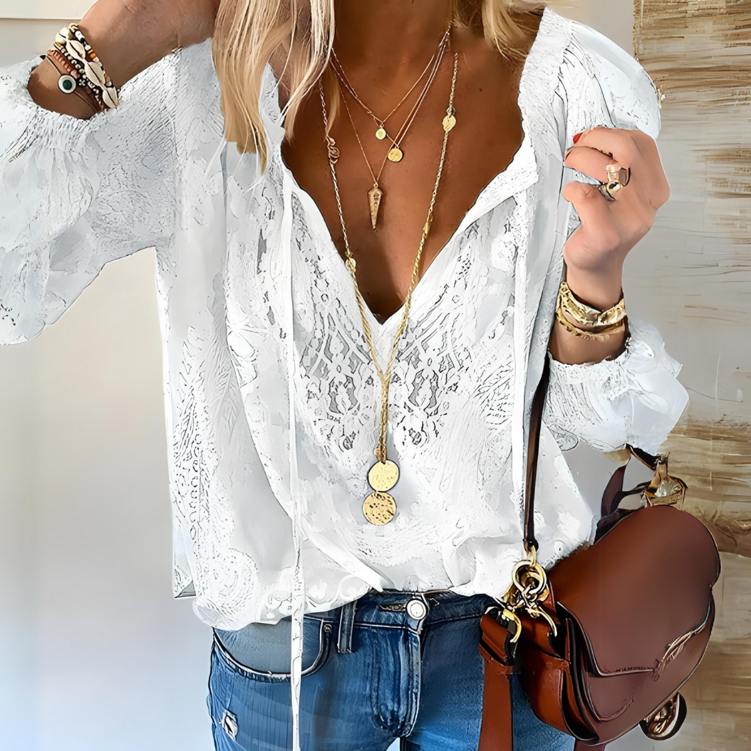 Women's Crocheted Boho Blouse with Openwork Texture 4
