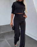 Women's Cropped Top and Wide Leg Pants Two-Piece Set 1