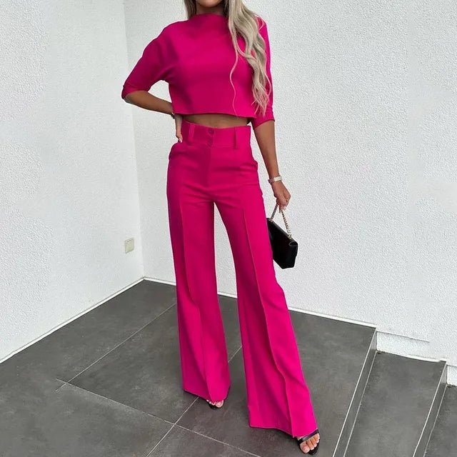 Women's Cropped Top and Wide Leg Pants Two-Piece Set 4