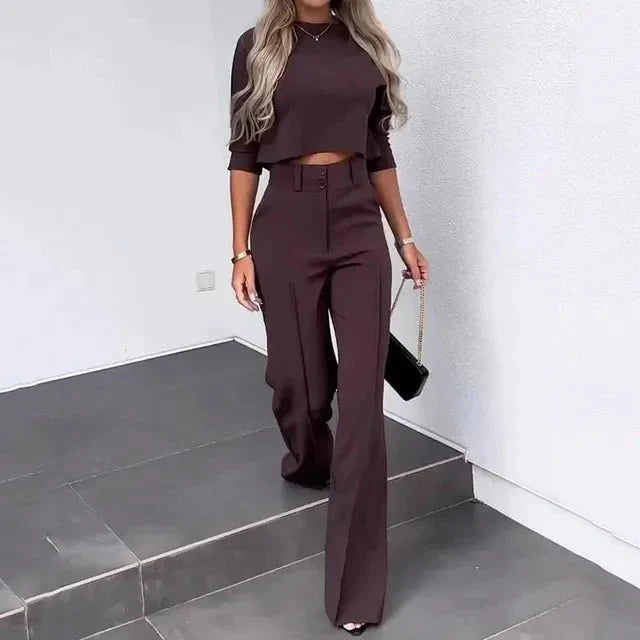 Women's Cropped Top and Wide Leg Pants Two-Piece Set 6