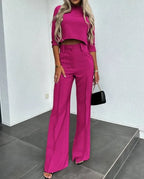 Women's Cropped Top and Wide Leg Pants Two-Piece Set 7
