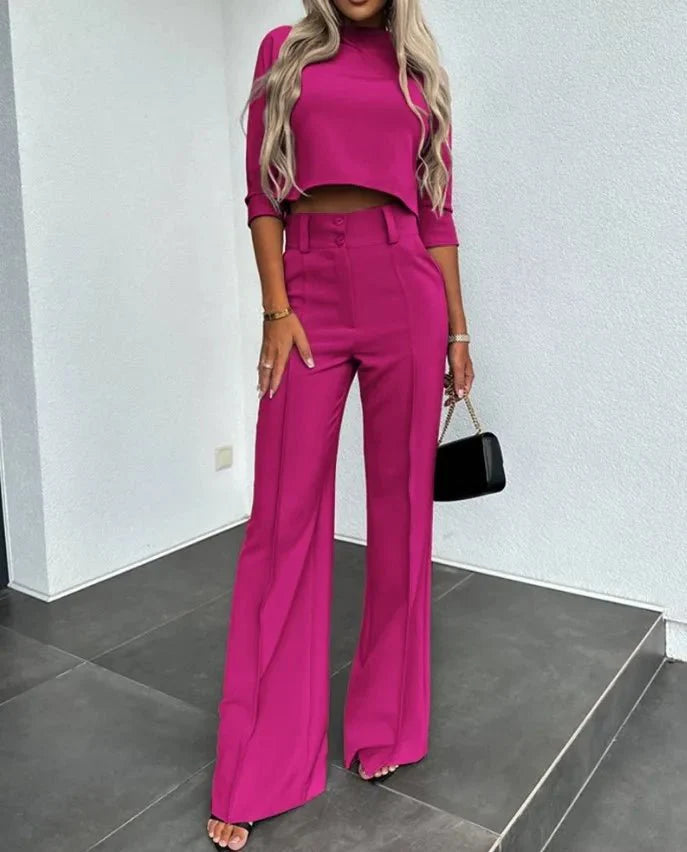 Women's Cropped Top and Wide Leg Pants Two-Piece Set 7