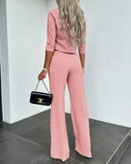 Women's Cropped Top and Wide Leg Pants Two-Piece Set 8