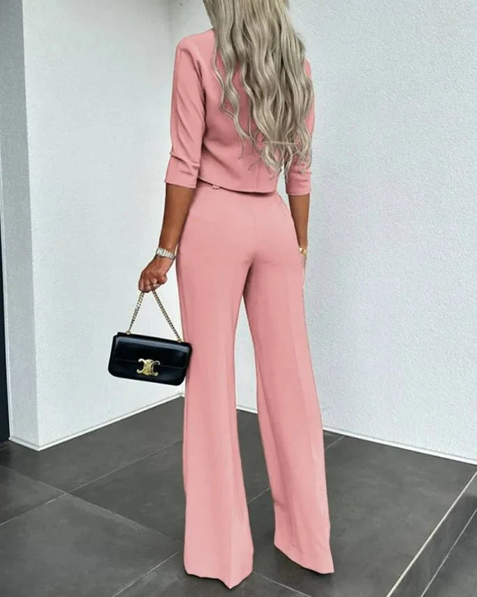 Women's Cropped Top and Wide Leg Pants Two-Piece Set 8