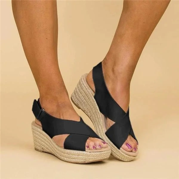 Women's Cross Strap Wedge Sandals with Rope Platform 6