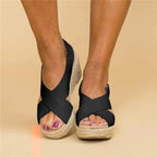 Women's Cross Strap Wedge Sandals with Rope Platform 7