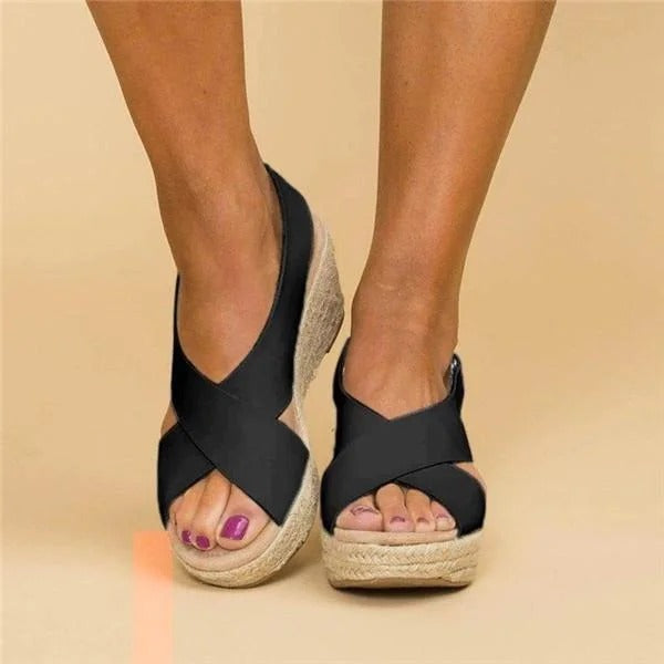 Women's Cross Strap Wedge Sandals with Rope Platform 7