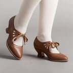 Women's Cut-Out Heeled Shoes with Ribbon Laces 2