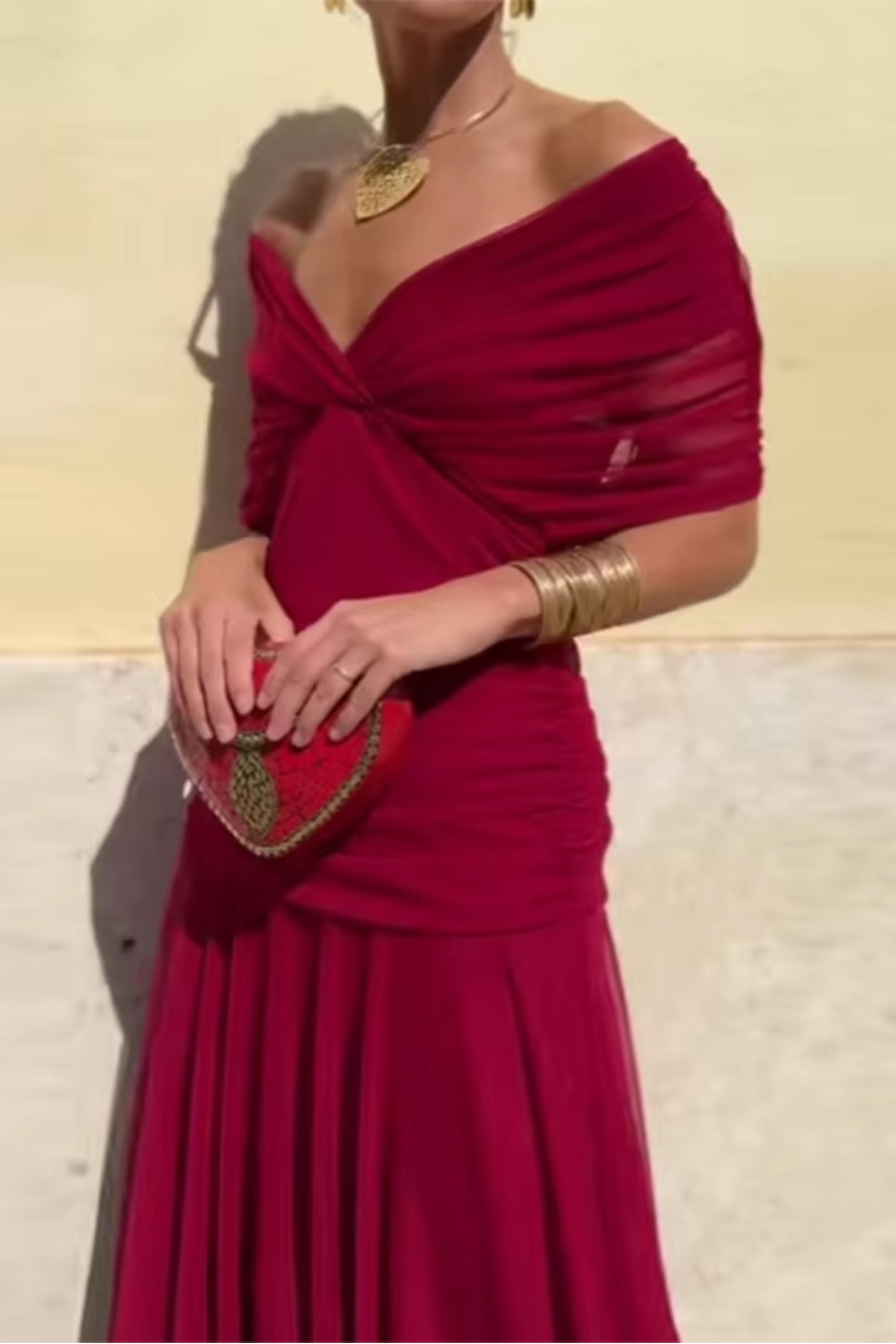 Women's Deep V-Neck Maxi Dress with Pleated Waist 10