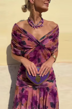 Women's Deep V-Neck Maxi Dress with Pleated Waist 11
