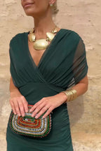 Women's Deep V-Neck Maxi Dress with Pleated Waist 3