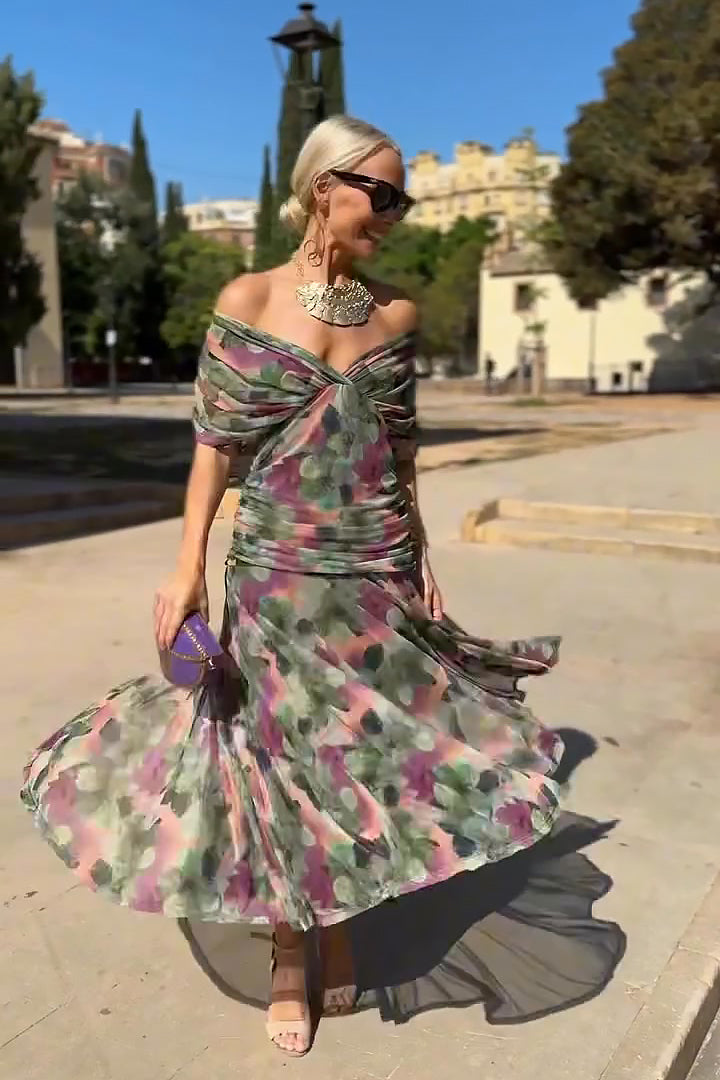 Women's Deep V-Neck Maxi Dress with Pleated Waist 5