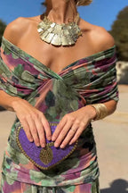 Women's Deep V-Neck Maxi Dress with Pleated Waist 6