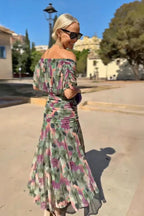 Women's Deep V-Neck Maxi Dress with Pleated Waist 7