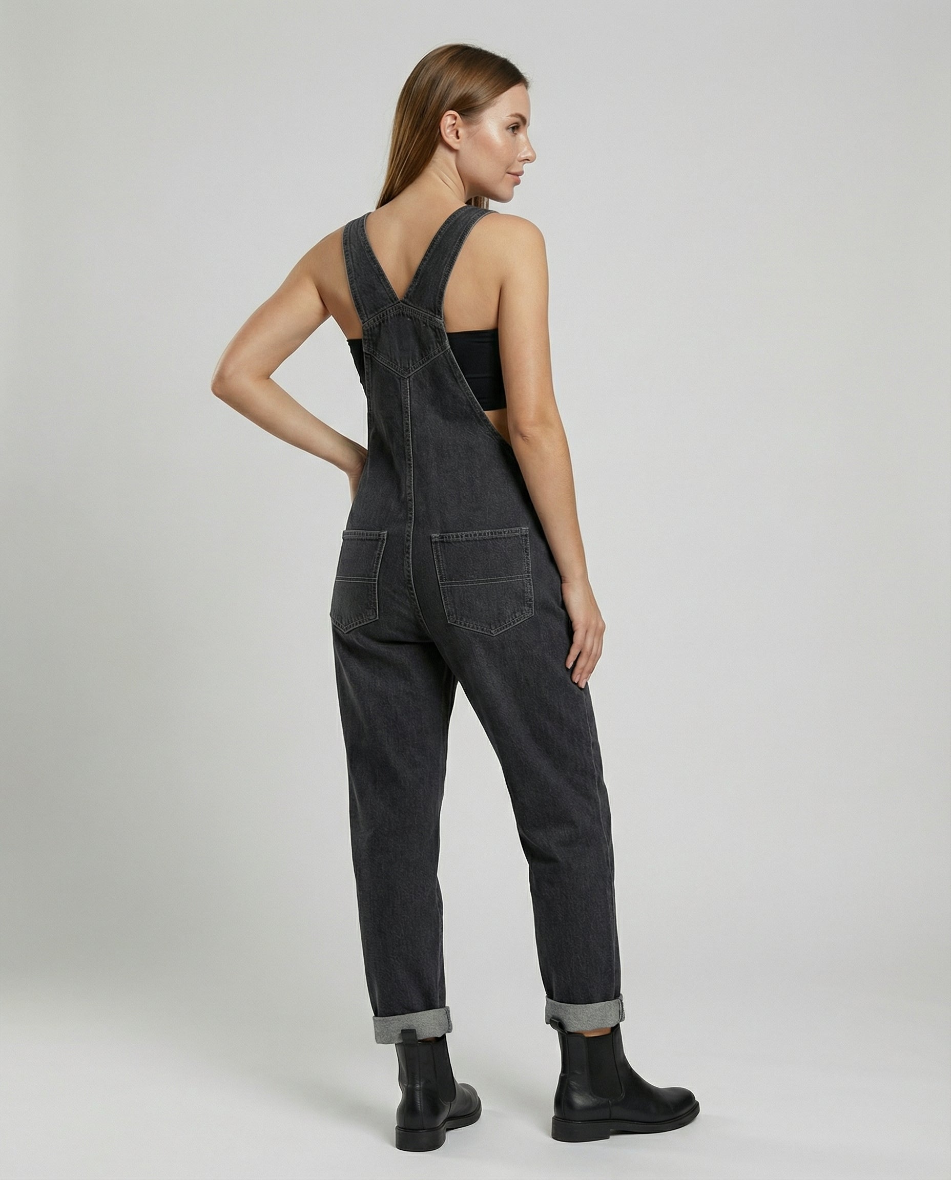 Women's Denim Cross-Back Dungarees with Adjustable Straps 3