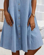 Women's Denim-Look Button-Down Shirt Dress with Rolled-Up Sleeves 5