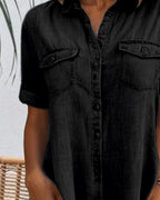 Women's Denim-Look Button-Down Shirt Dress with Rolled-Up Sleeves 6