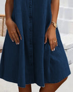 Women's Denim-Look Button-Down Shirt Dress with Rolled-Up Sleeves 9