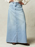 Women's Denim Maxi Skirt with Button and Zip Closure 1