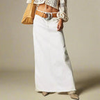 Women's Denim Maxi Skirt with Button and Zip Closure 2