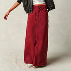 Women's Denim Maxi Skirt with Button and Zip Closure 5