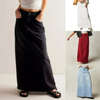 Women's Denim Maxi Skirt with Button and Zip Closure 6