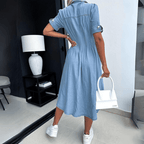 Women's Denim Midi Dress with Button Front Closure 2