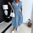 Women's Denim Midi Dress with Button Front Closure 3