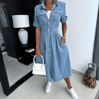 Women's Denim Midi Dress with Button Front Closure 5