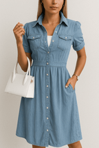 Women's Denim Midi Dress with Button Front Closure 6