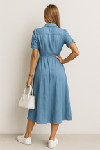 Women's Denim Midi Dress with Button Front Closure 7
