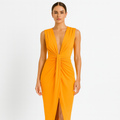 Women's Draped Maxi Dress with Deep V-Neckline and High Slit 1