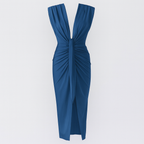 Women's Draped Maxi Dress with Deep V-Neckline and High Slit 4
