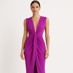 Women's Draped Maxi Dress with Deep V-Neckline and High Slit 5