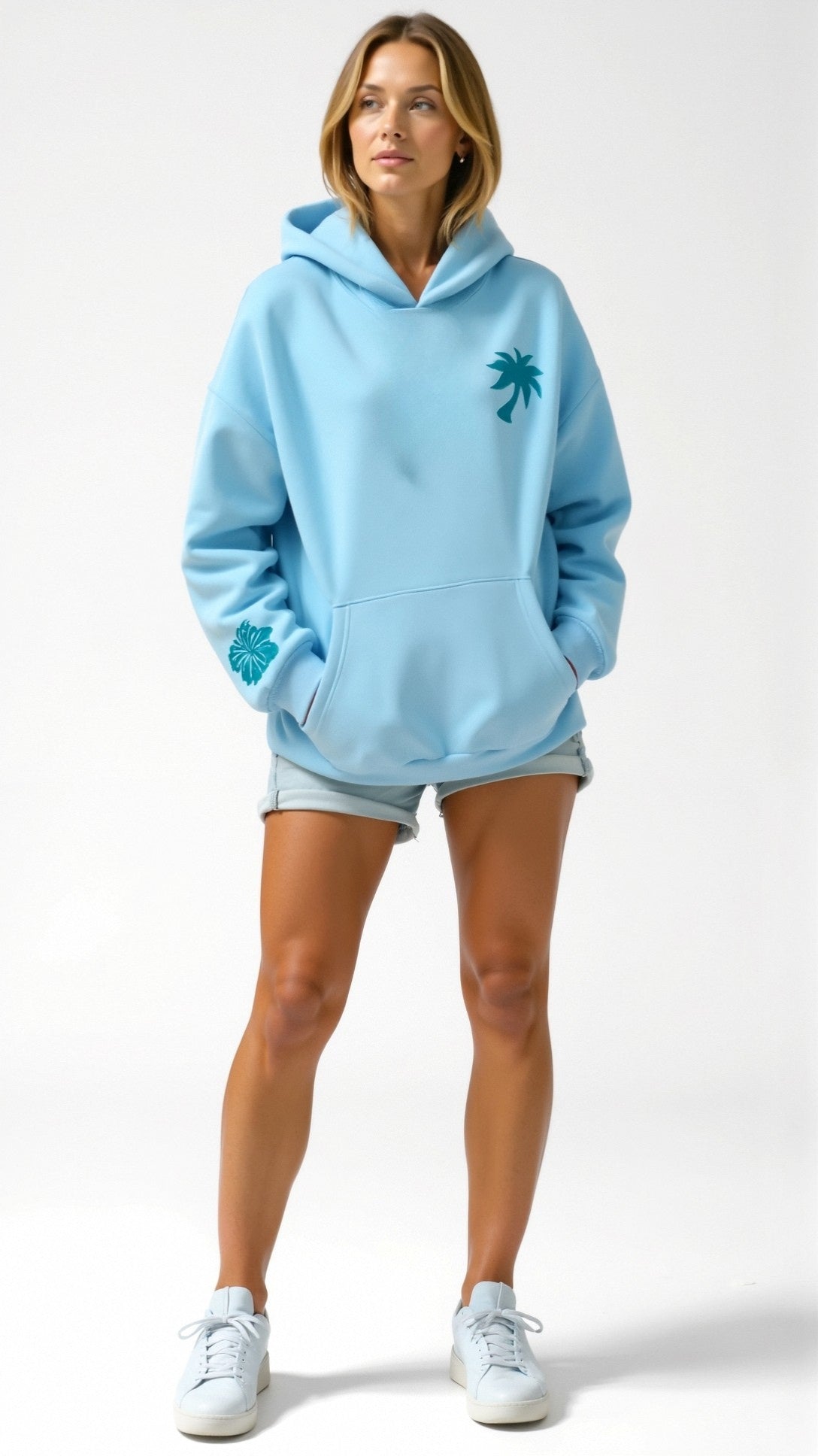 Women's Embroidered Hoodie with Tropical Back Design and Oversized Fit 1