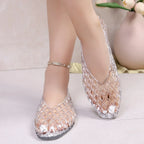 Women's Flat Jelly Shoes with Diamond Cut-Out Woven Pattern 2
