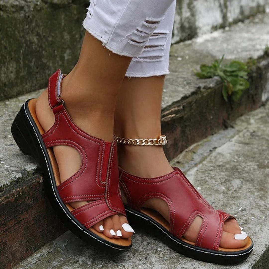Women's Flat Sandals with Contrast Stitching and Adjustable Slingback Strap 2