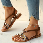 Women's Flat Sandals with Woven Straps and Crystal Embellishments 11
