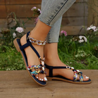Women's Flat Sandals with Woven Straps and Crystal Embellishments 12
