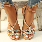 Women's Flat Sandals with Woven Straps and Crystal Embellishments 2
