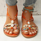 Women's Flat Sandals with Woven Straps and Crystal Embellishments 5