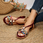 Women's Flat Sandals with Woven Straps and Crystal Embellishments 8
