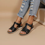 Women's Flat Sandals with Woven Straps and Hook-and-Loop Closure 4