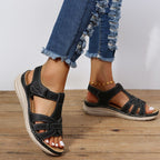 Women's Flat Sandals with Woven Straps and Hook-and-Loop Closure 5